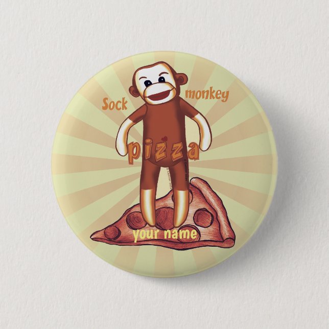 Sock Monkey Pizza  Button (Front)