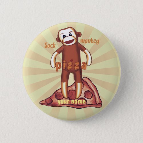 Sock Monkey Pizza custom name Button