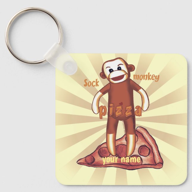 Sock Monkey Pizza  Keychain (Front)