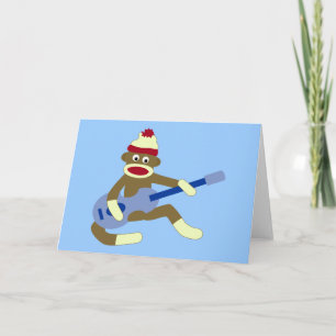 Sock Monkey Playing Blue Guitar Card