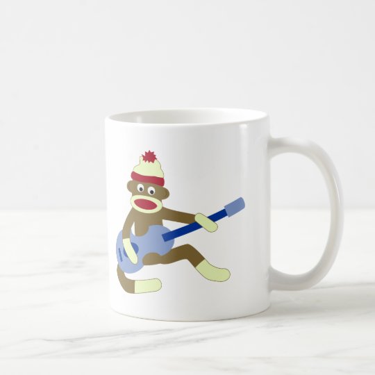 Sock Monkey Playing Blue Guitar Coffee Mug