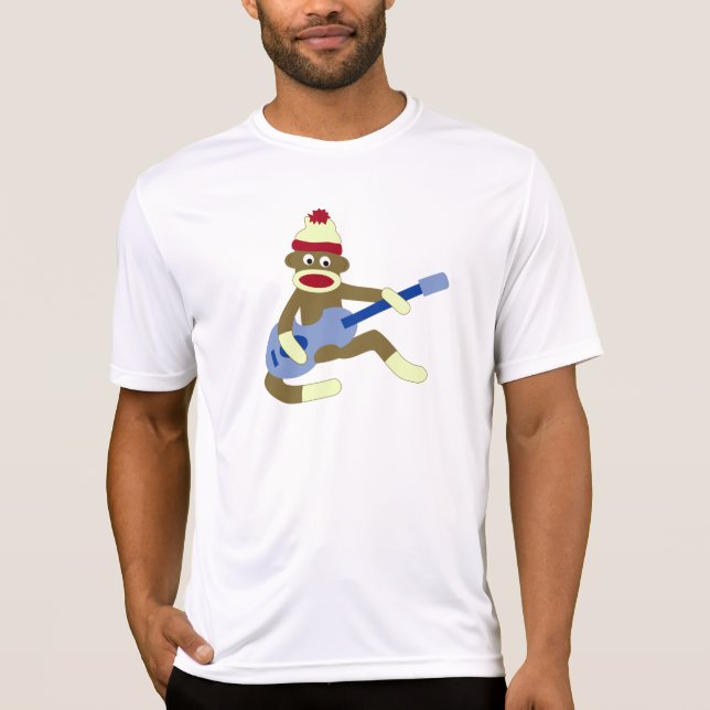 Sock Monkey Playing Blue Guitar T-Shirt (Front)