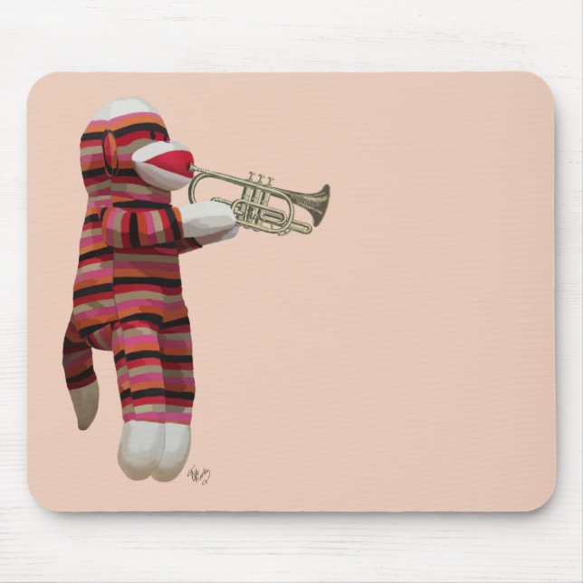 Sock Monkey Playing Trumpet 2 Mouse Pad (Front)