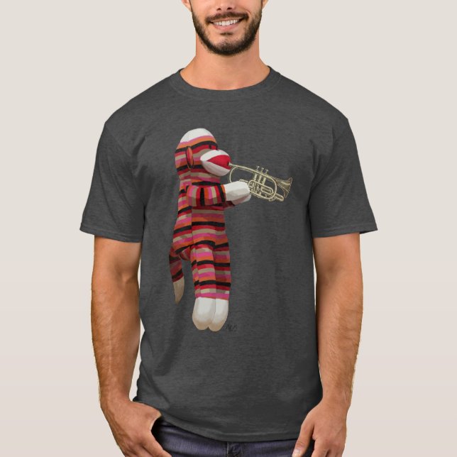 Sock Monkey Playing Trumpet 2 T-Shirt (Front)