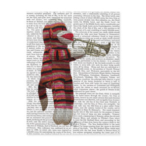 Sock Monkey Playing Trumpet Postcard