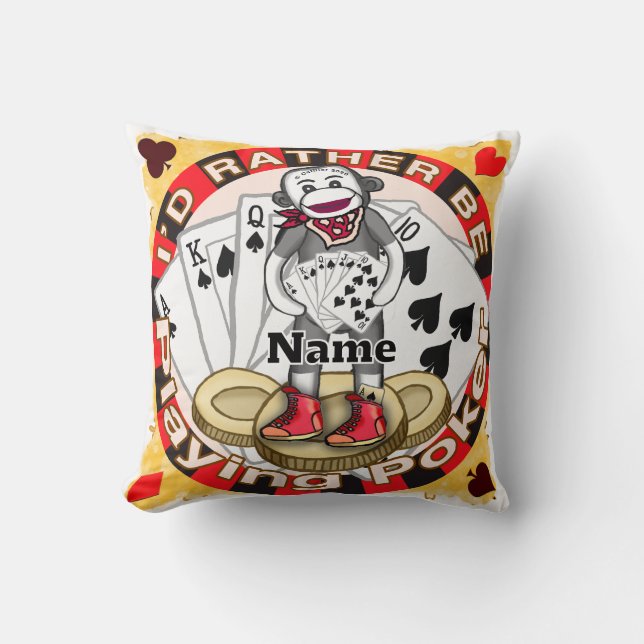 Sock Monkey poker Throw Pillow (Front)