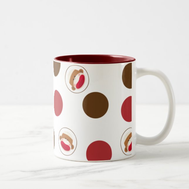 Sock Monkey Polka Dots Mug(Red&Brown) Two-Tone Coffee Mug (Right)