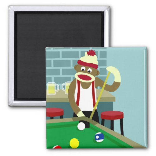 Sock Monkey Pool Billiards Player Magnet