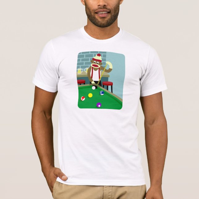 Sock Monkey Pool Billiards Player T-Shirt (Front)