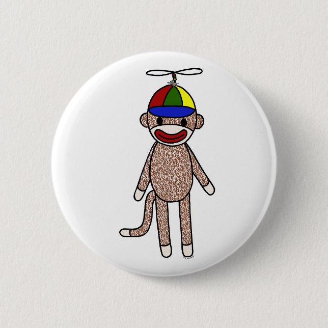 Sock Monkey Propeller Hat Button (Front)