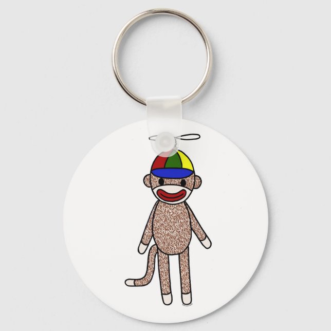 Sock Monkey Propeller Hat Keychain (Front)