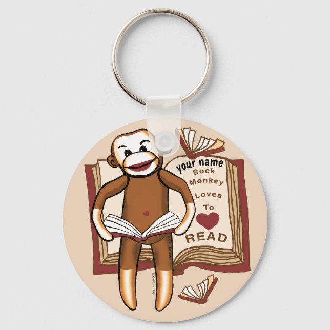 Sock Monkey Reading keychain (Front)