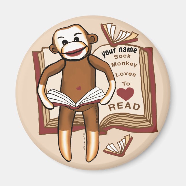 Sock Monkey Reading magnet (Front)