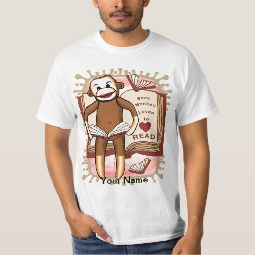 Sock Monkey Reads custom name T_Shirt
