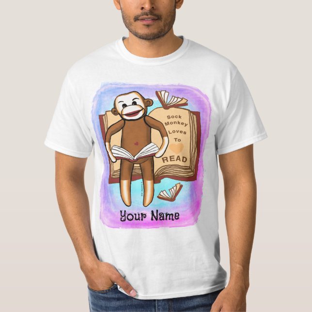 Sock Monkey Reads  T-Shirt (Front)