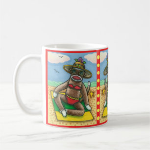 SOCK MONKEY RED BIKINI, AT THE BEACH CARTOON Funny Coffee Mug