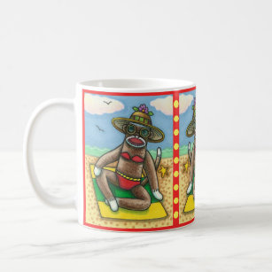 SOCK MONKEY RED BIKINI, AT THE BEACH CARTOON Funny Coffee Mug