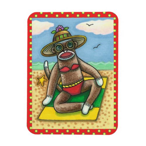 SOCK MONKEY RED BIKINI AT THE BEACH CARTOON Funny Magnet