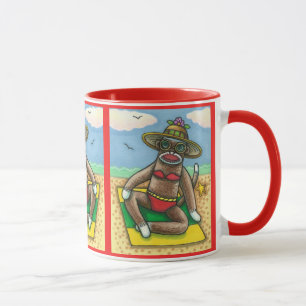 SOCK MONKEY RED BIKINI, AT THE BEACH CARTOON Funny Mug