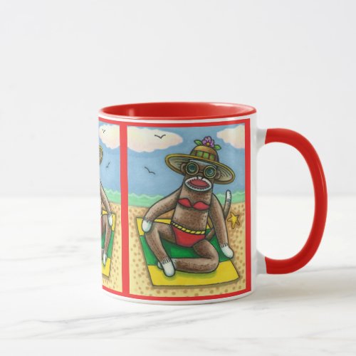 SOCK MONKEY RED BIKINI AT THE BEACH CARTOON Funny Mug