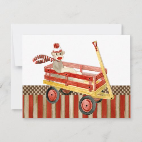 Sock Monkey Red Wagon Thank You Note Cards