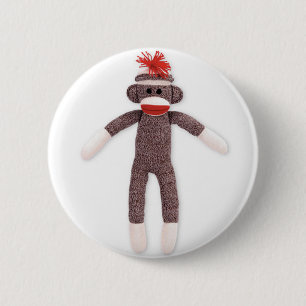 sock monkey. retro button