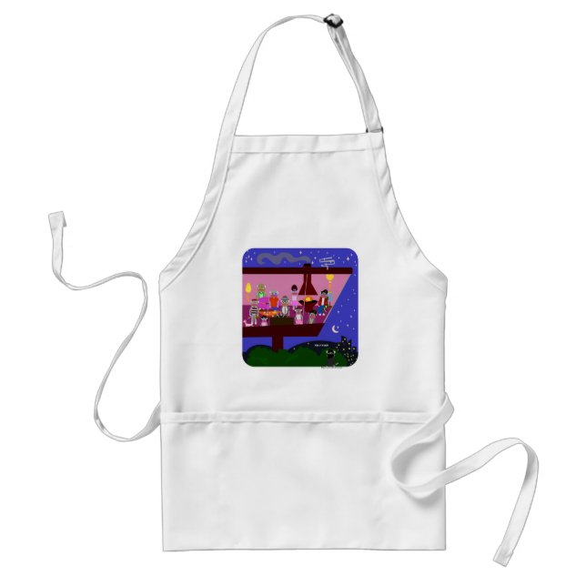 Sock Monkey Retro Party House Cartoon Fun Art Adult Apron (Front)