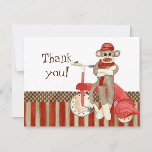 Sock Monkey Retro Tricycle Thank You Note Cards