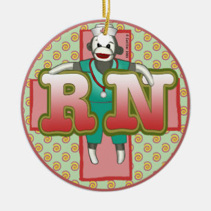 Sock Monkey RN Nurse Ceramic Ornament