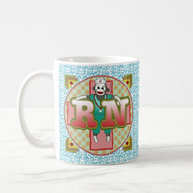 Sock Monkey RN Nurse Coffee Mug (Left)