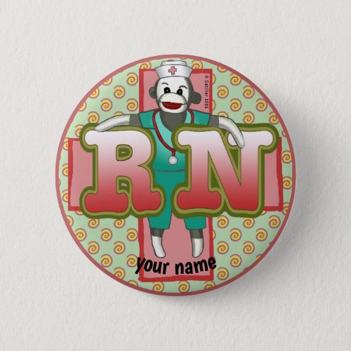Sock Monkey RN Nurse custom name Button