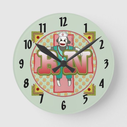 Sock Monkey RN Nurse custom name clock