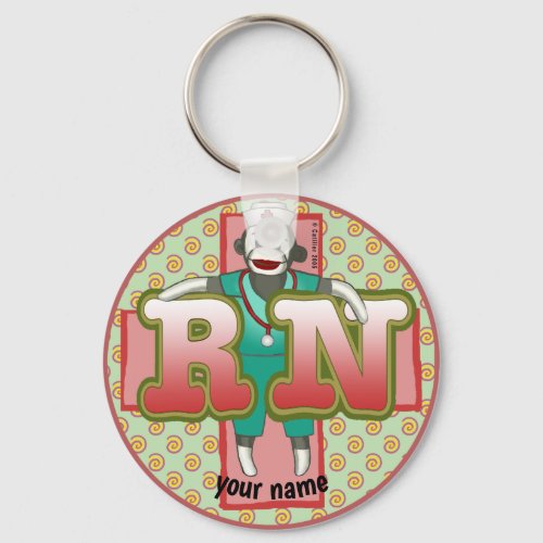 Sock Monkey RN Nurse custom name Keychain