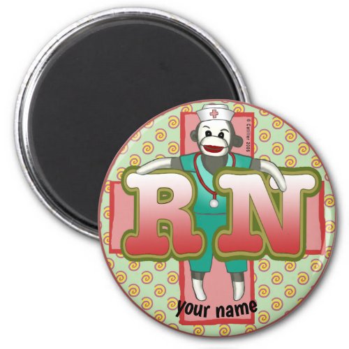 Sock Monkey RN Nurse custom name  magnet