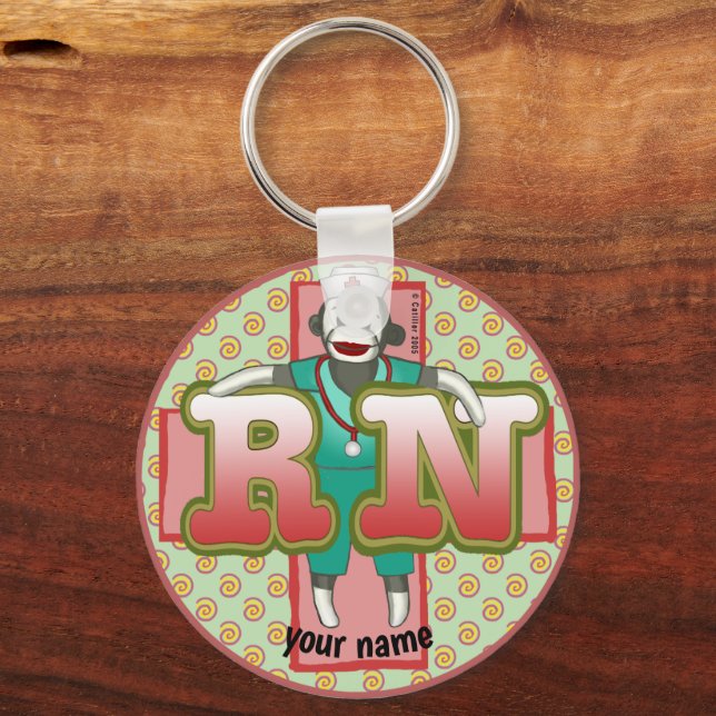 Sock Monkey RN Nurse Keychain (Front)