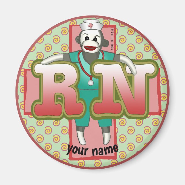 Sock Monkey RN Nurse Magnet (Front)