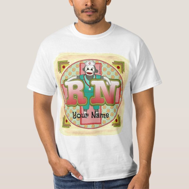 Sock Monkey RN Nurse  T-Shirt (Front)
