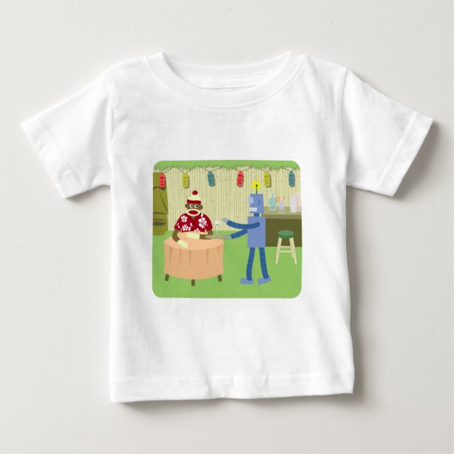 Sock Monkey Robot Waiter Baby T-Shirt (Front)