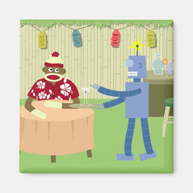 Sock Monkey Robot Waiter Magnet (Front)