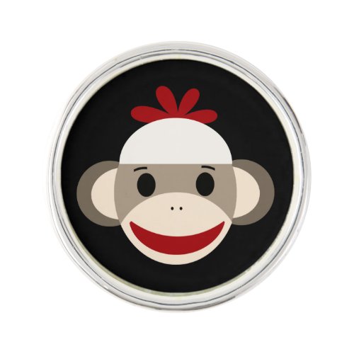 Sock Monkey Round Lapel Pin Silver Plated Lapel Pin
