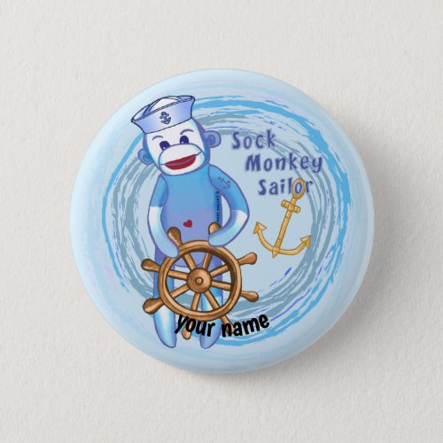 Sock Monkey Sailor custom name Button