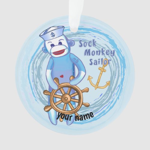 Sock Monkey Sailor custom name Ornament