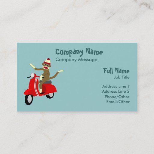 Customizable Sock Monkey Scooter Business Card Template