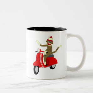 Sock Monkey Scooter Two-Tone Coffee Mug