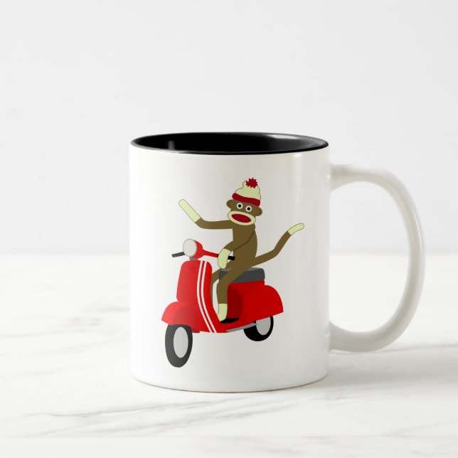 Sock Monkey Scooter Two-Tone Coffee Mug (Right)
