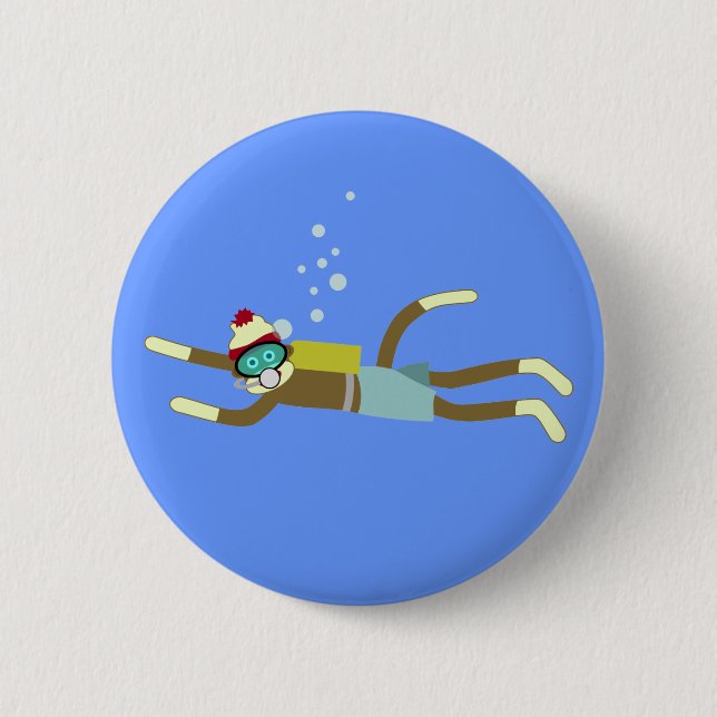Sock Monkey Scuba Diver Button (Front)
