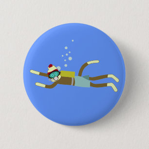 Sock Monkey Scuba Diver Button