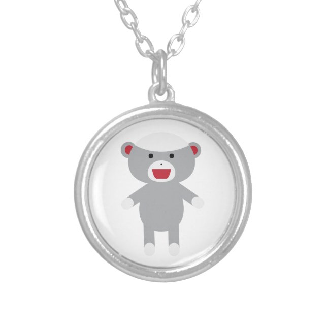 Sock Monkey Silver Plated Necklace (Front)