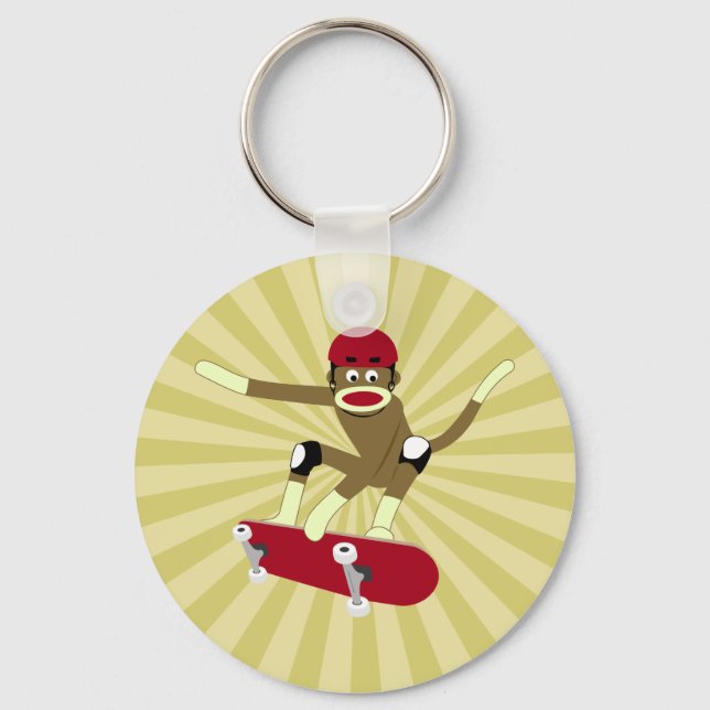 Sock Monkey Skateboarder Keychain (Front)