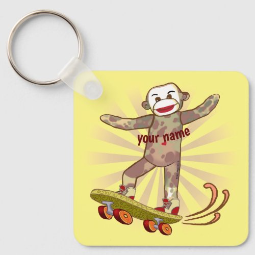 Sock Monkey Skater custom name Keychain